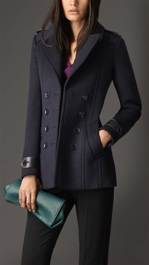 burberry wool cashmere pea coat navy|Burberry coats for women.